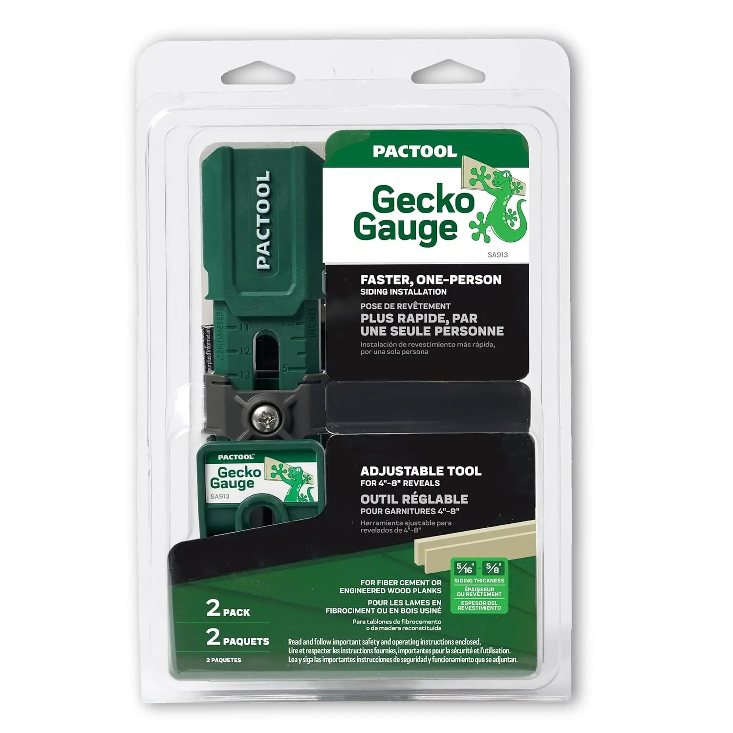 Pactool Gecko Gauge packaging with green tool and white background
